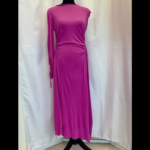 ZARA purple magenta Cinched Asymmetric One Sleeve Dress Sz M/L NWT - Picture 5 of 16